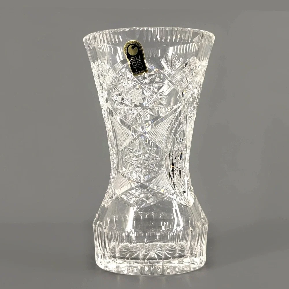Sudety 24% Lead Crystal Vase Hand Cut Pinwheel Starburst Poland 8 Inch